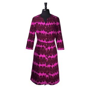 Boden Women's Dress Pink Burgundy Abstract Corduroy Button Pleated Pockets 8L